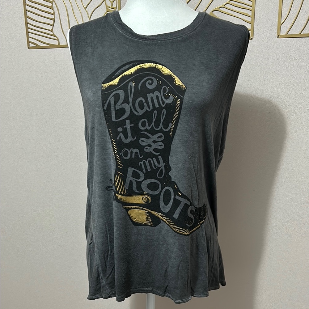Charcoal Sleeveless Tee with Boot Graphic